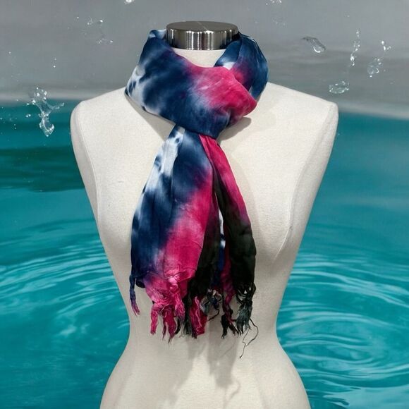 Indian Wear Women’s Tie-Dye Scarf in Blue Multi - Picture 2 of 8